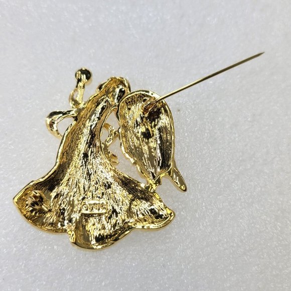 Shiny Gold Angel Brooch with Crystal Rhinestones - Picture 5 of 12